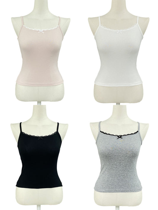 Balletcore Lace Ribbon Slim-Fit Cami(4 Colors)