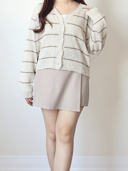 Minimalist Striped Snowy Yarn Cardigan(Beige)