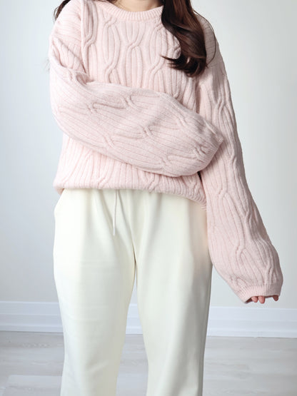 Cloud-Soft Twist Bread Sweater(Sakura pink)