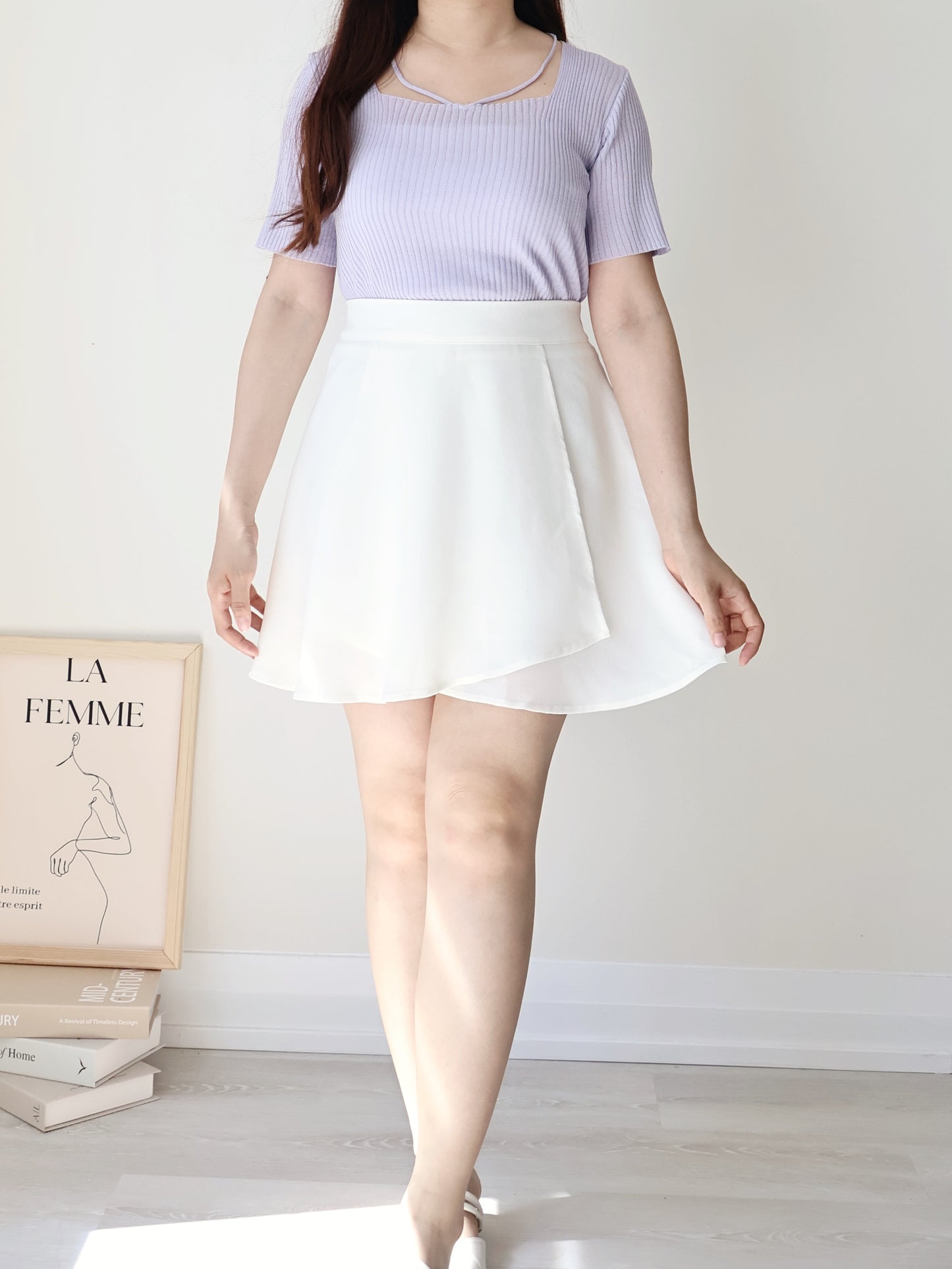 Flirty Square Neck V-Strap Ice Knit Top(Lavender)