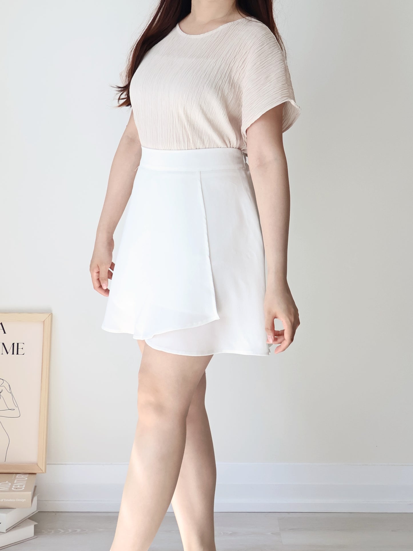 [Wrinkle-Free] Breezy Crinkled Arm-Concealing Blouse(Powder Apricot)
