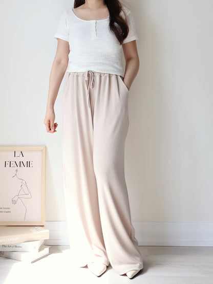 [2 Lengths] Cloud-Soft & Silk-Touch Cooling Wide-Leg Pants with Pockets(Beige)