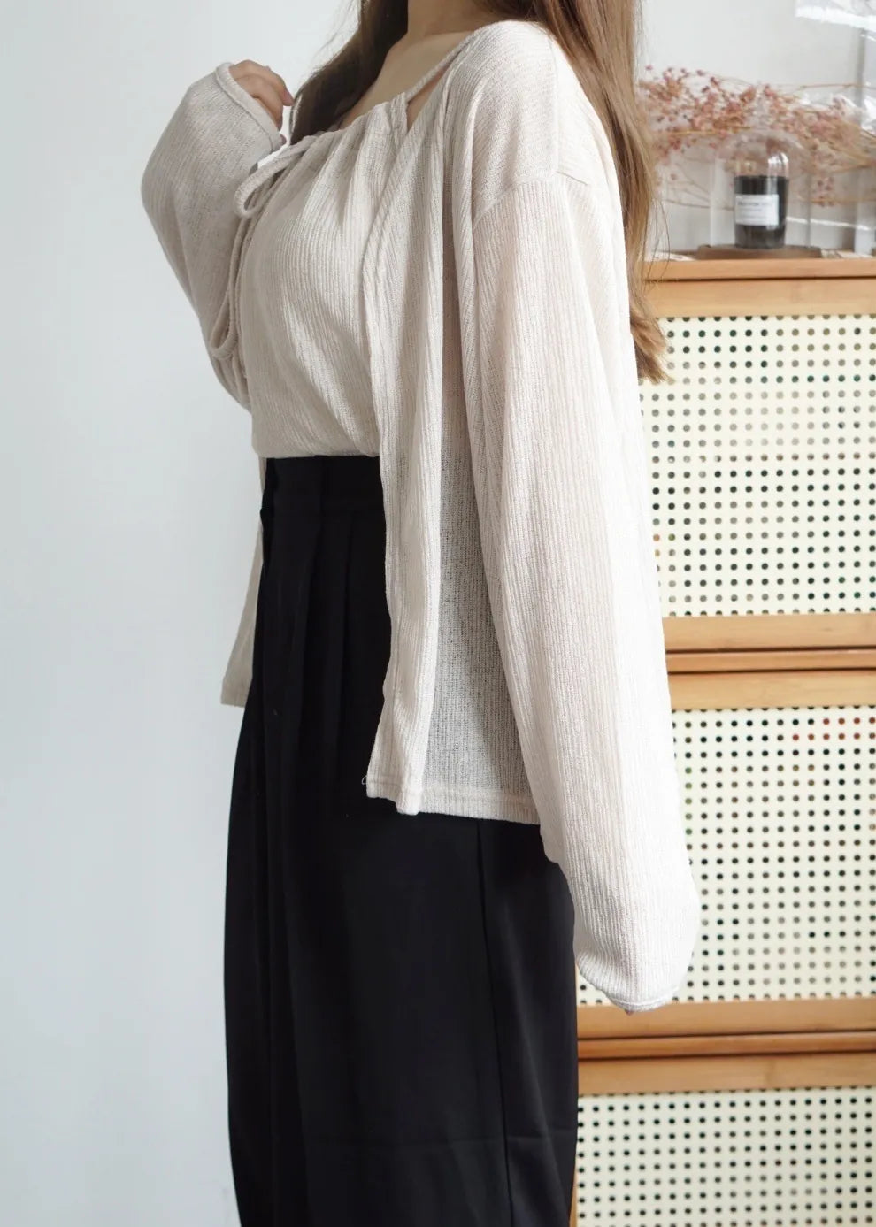 Airy Relaxed Linen Cami & Cardigan 2-Piece Set(Beige)