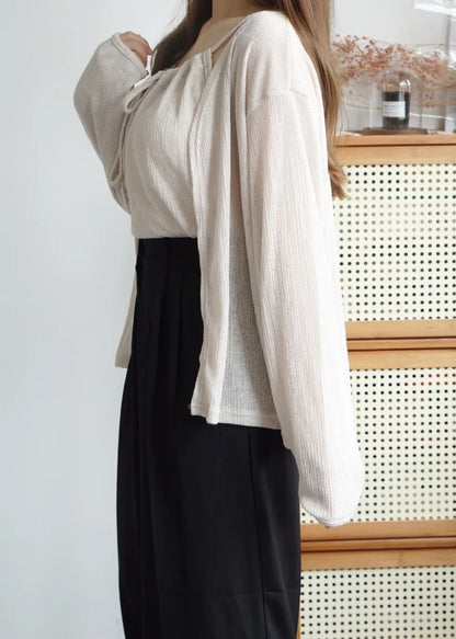 Airy Relaxed Linen Cami & Cardigan 2-Piece Set(Beige)