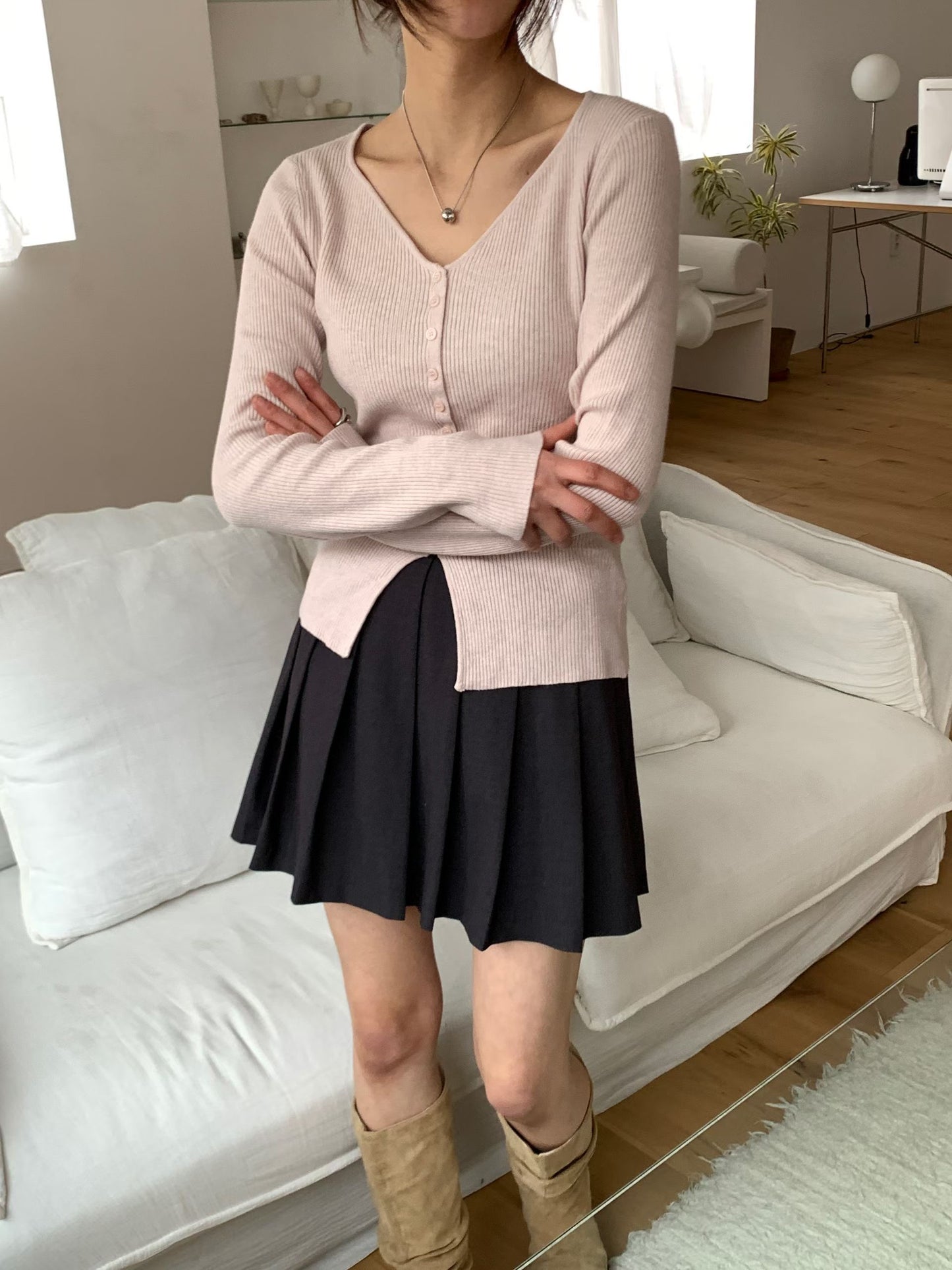 Elegant Sweetheart Neckline Button-Front Stretch Knit Top(5 colors)