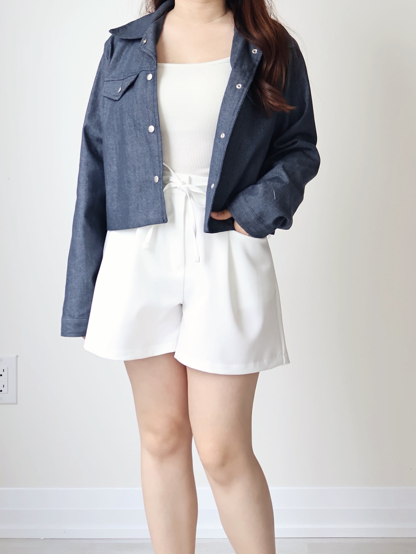 Airy Relaxed Lapel Denim Jacket(Deep blue)