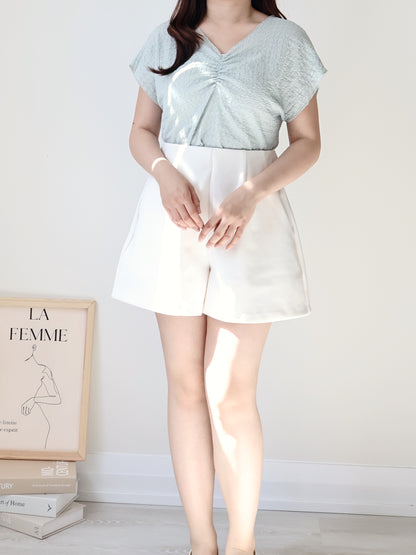 [Wrinkle-Free] V-Neck Waffle Arm-Concealing Top(Mint)