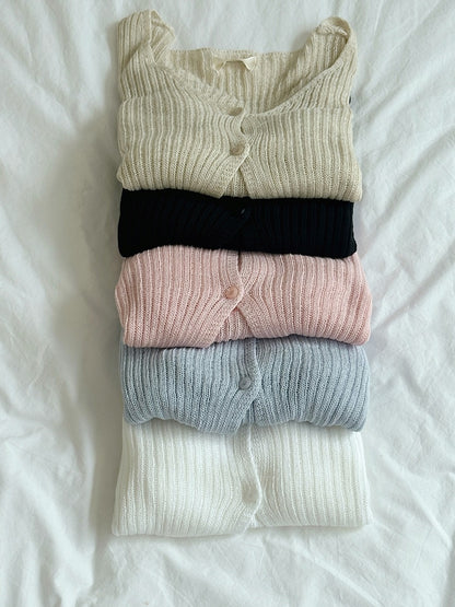 V Neck Two Buttons Knit Cardigan(5 Colors)