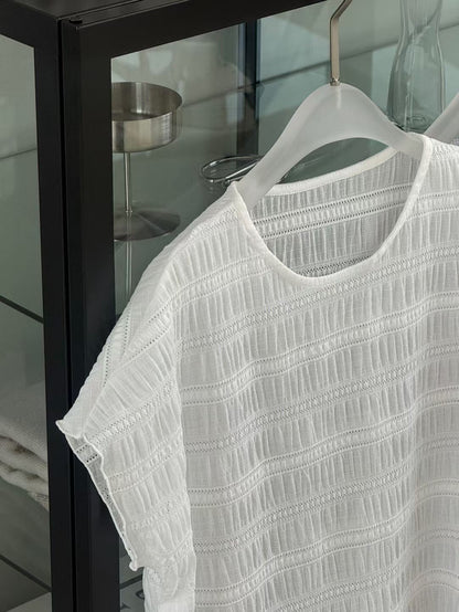 [Wrinkle-Free] Airy Pleated Texture Sheer Blouse(3 colors)