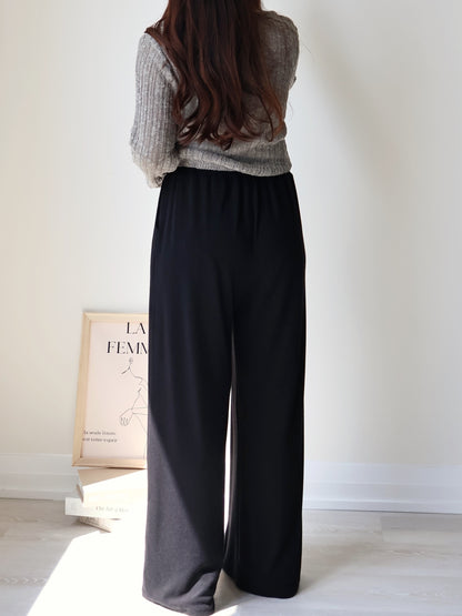 [2 Lengths] Cloud-Soft & Silk-Touch Cooling Wide-Leg Pants with Pockets(Black)