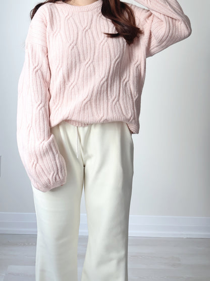 Cloud-Soft Twist Bread Sweater(Sakura pink)