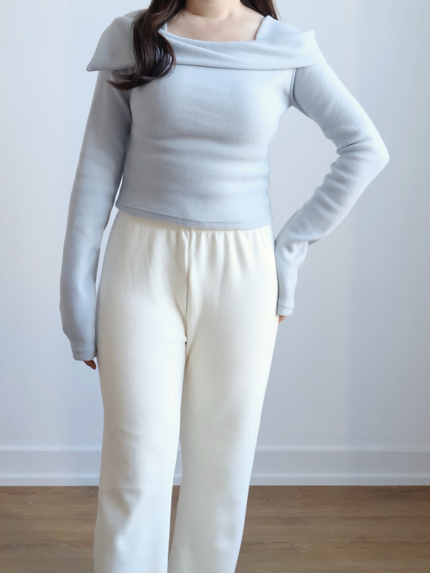 [With neck strap] Elegant Sailboat Collar Warm Fleece Top