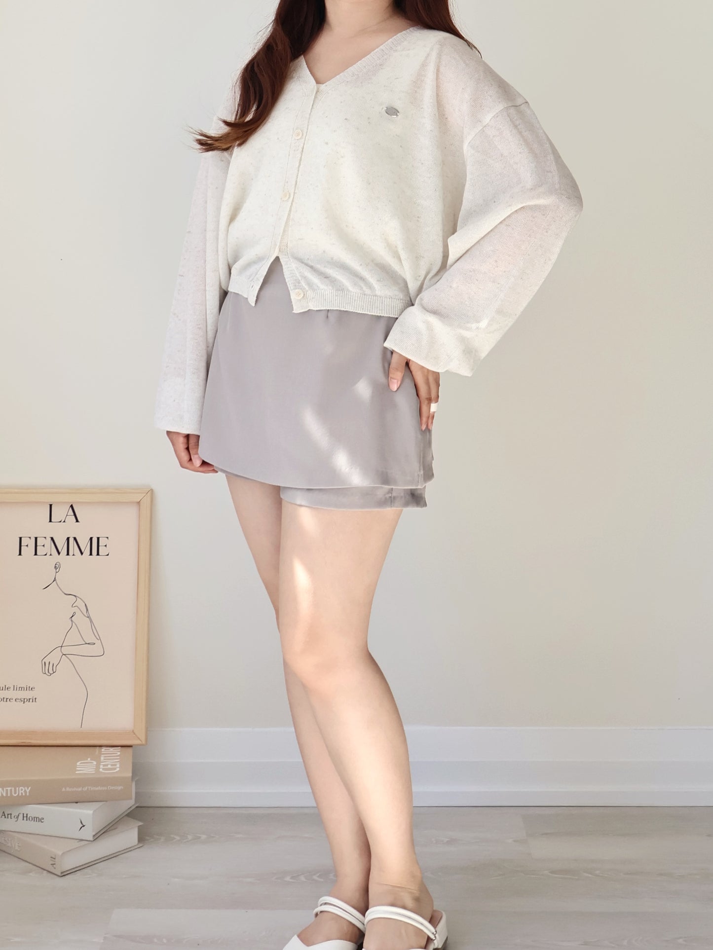 Airy Mélange Linen-Blend Pendant Cardigan(Oatmeal beige)