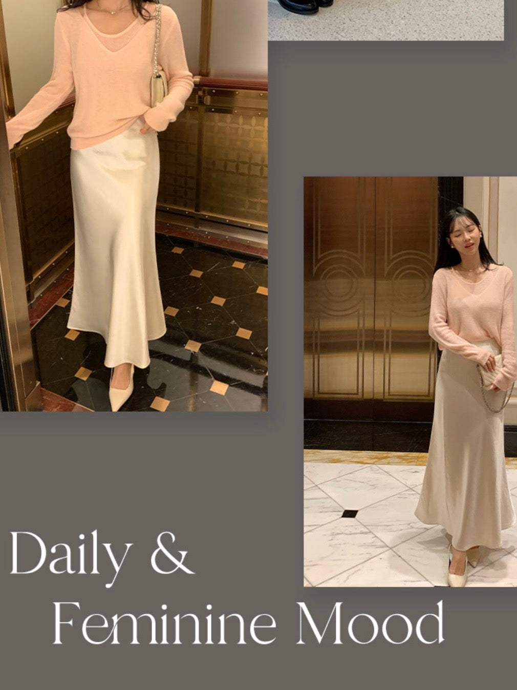 Feminine Silky Satin Banding Flare Maxi Skirt(2 colors)