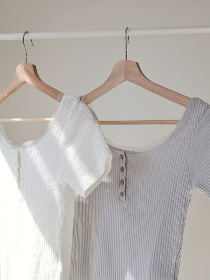 Romantic Half-Button Sheer Top(Ivory)