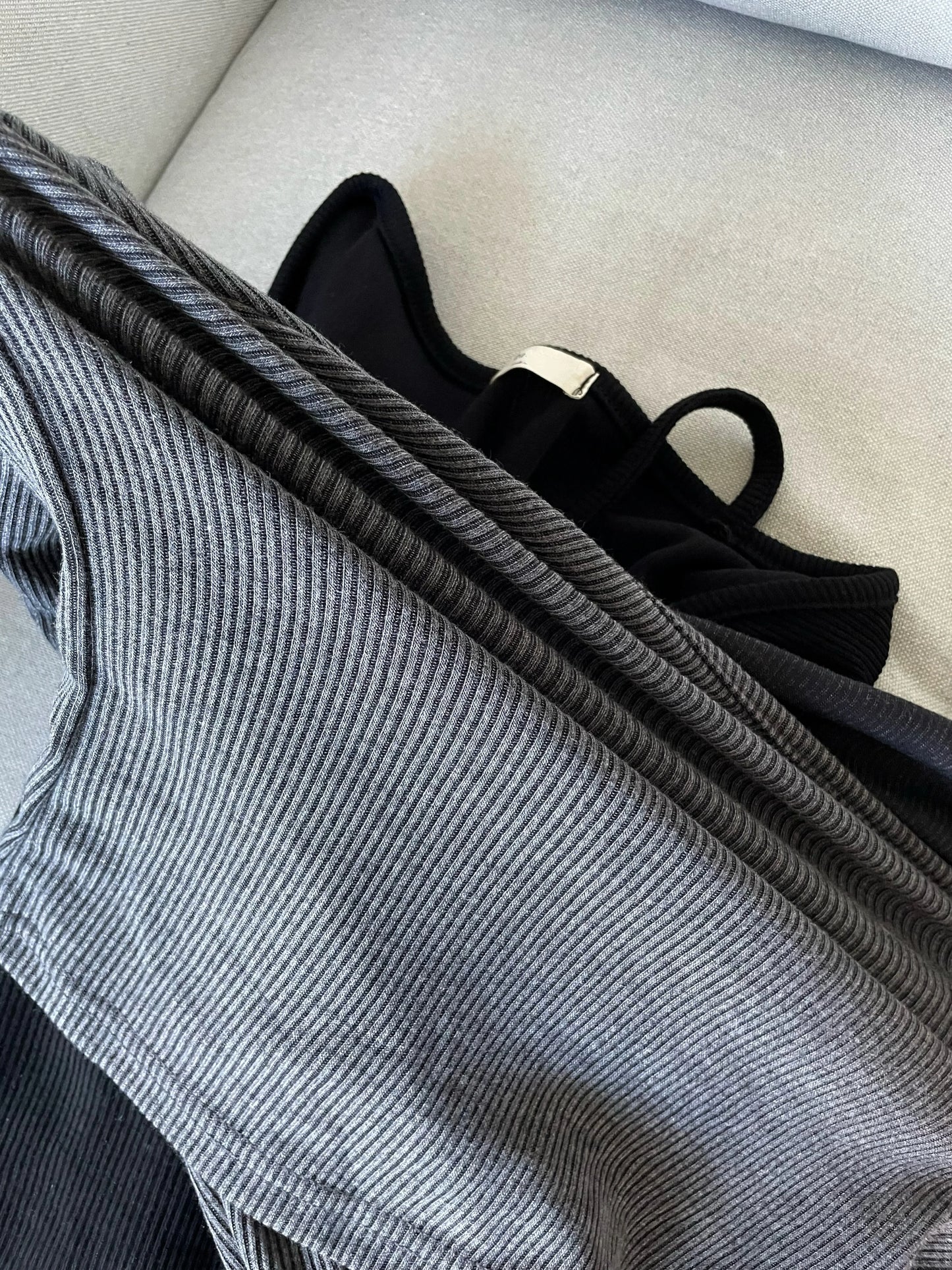 Ribbed Asymmetrical String T-shirt(Charcoal)