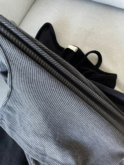 Ribbed Asymmetrical String T-shirt(Charcoal)