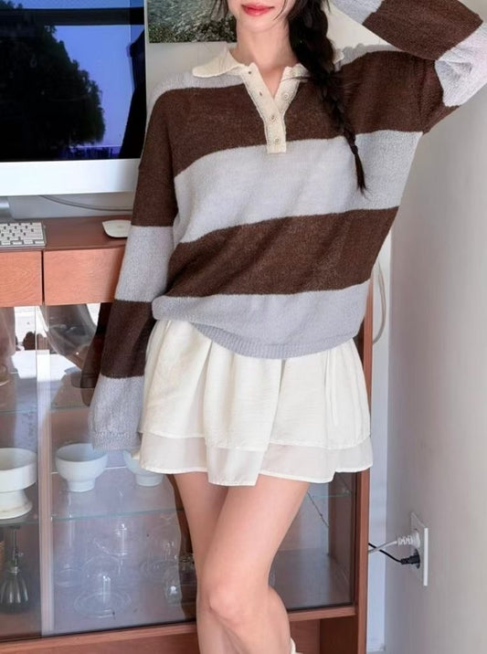 [20% Wool] Preppy Stripe Polo Sweater(5 colors)