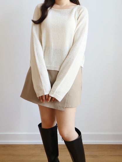 Cloudy Boat Neck Oversized Sweaters(Cream)
