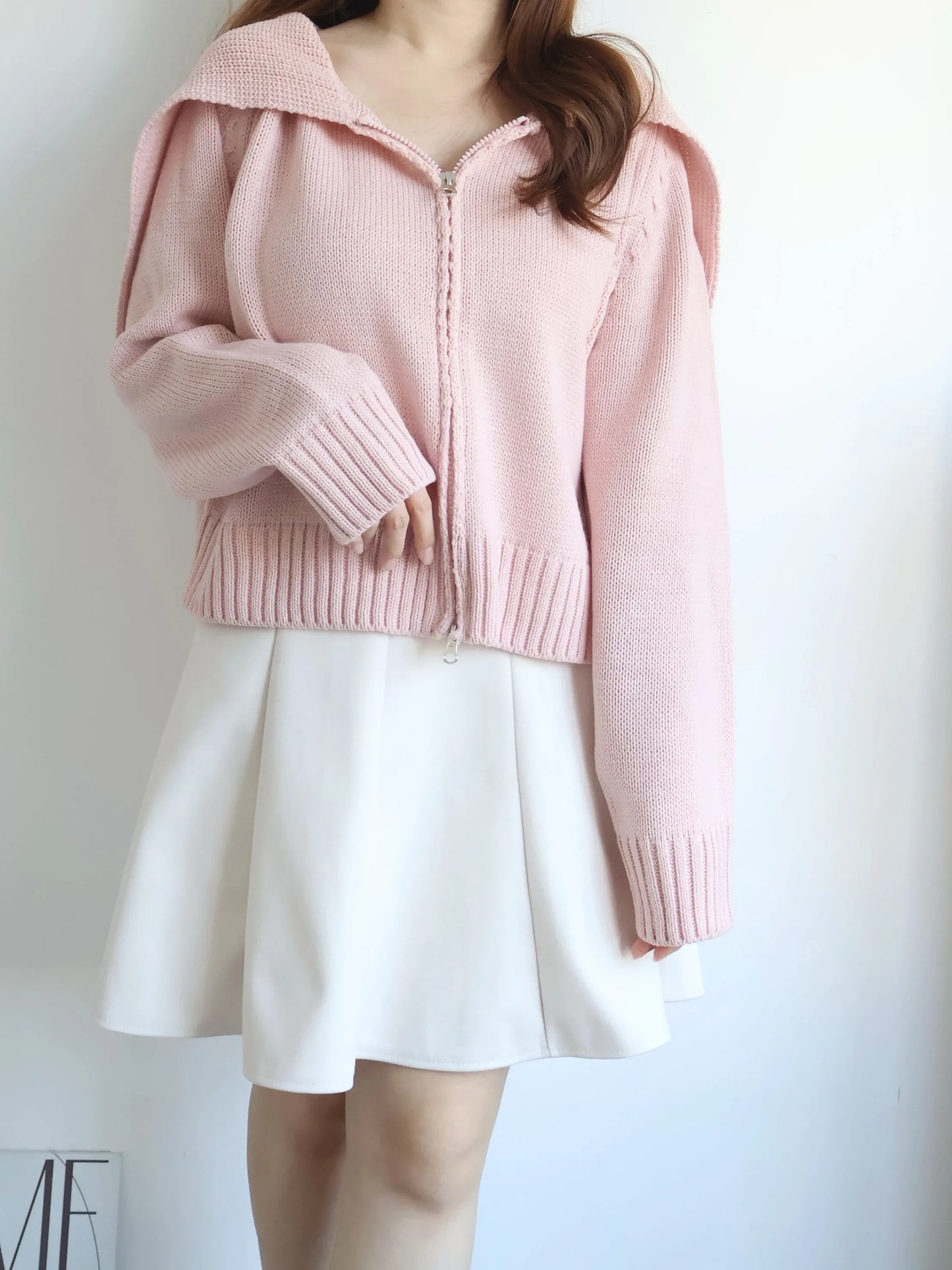 Sailor Collar Zip Cardigan(Pink)