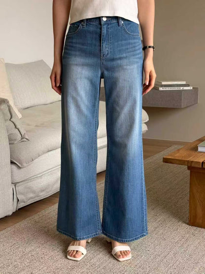[Half Elastic Waist] Pajama-Soft Lightweight Stretchy Wide-Leg Bootcut Jeans(Dark Blue)
