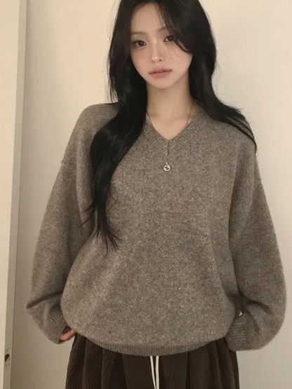 Lambswool Loose V-neck Sweater(9 colors)