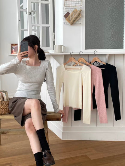 Square-neck Tie Knit Top(4 colors)