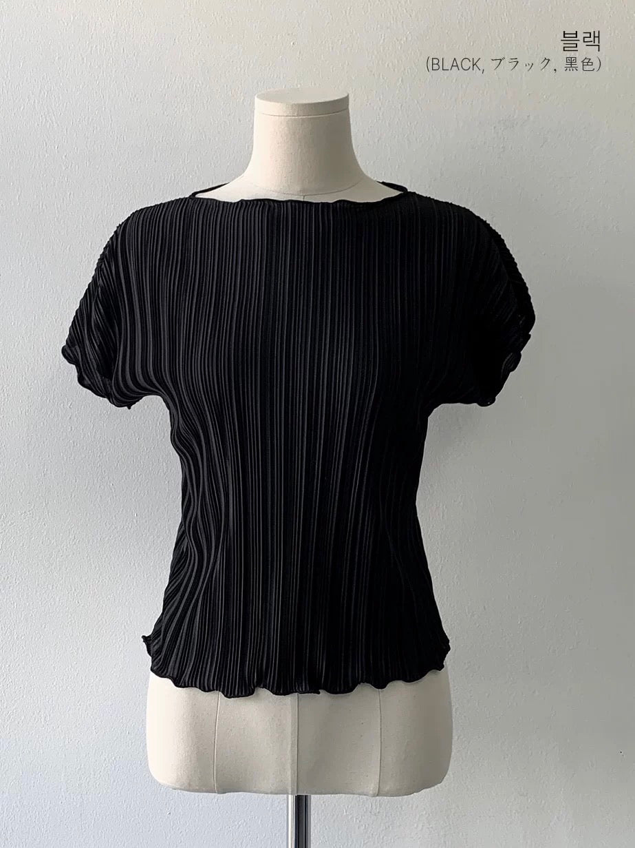 [Wrinkle-Free] Elegant Cool-Touch Vertical Pleat Top(Black)