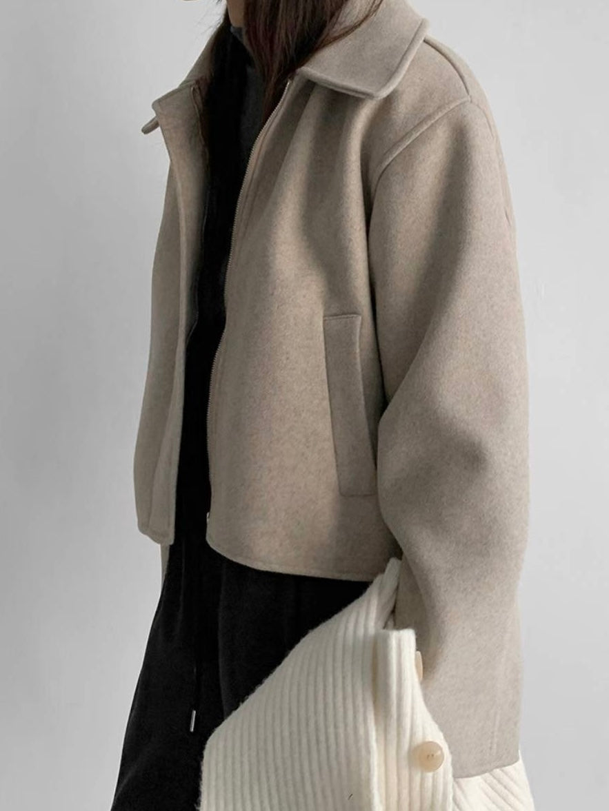 Sleek Zip-up Wool Coat