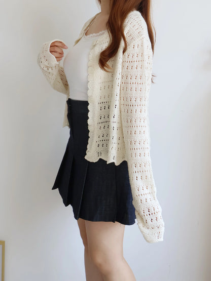 Romantic Lace-Trimmed Sheer Cardigan(Beige)