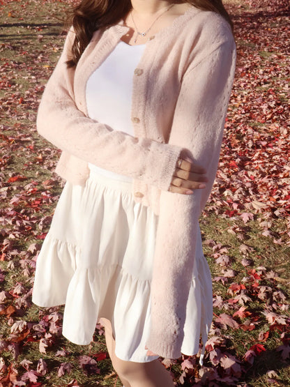 [25% WOOL] Sweet Lace Hollow-Out Cardigan(Peach)