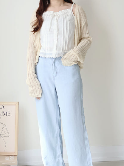 Relaxed Cinnamon V-Neck Knit Cardigan(Cream)