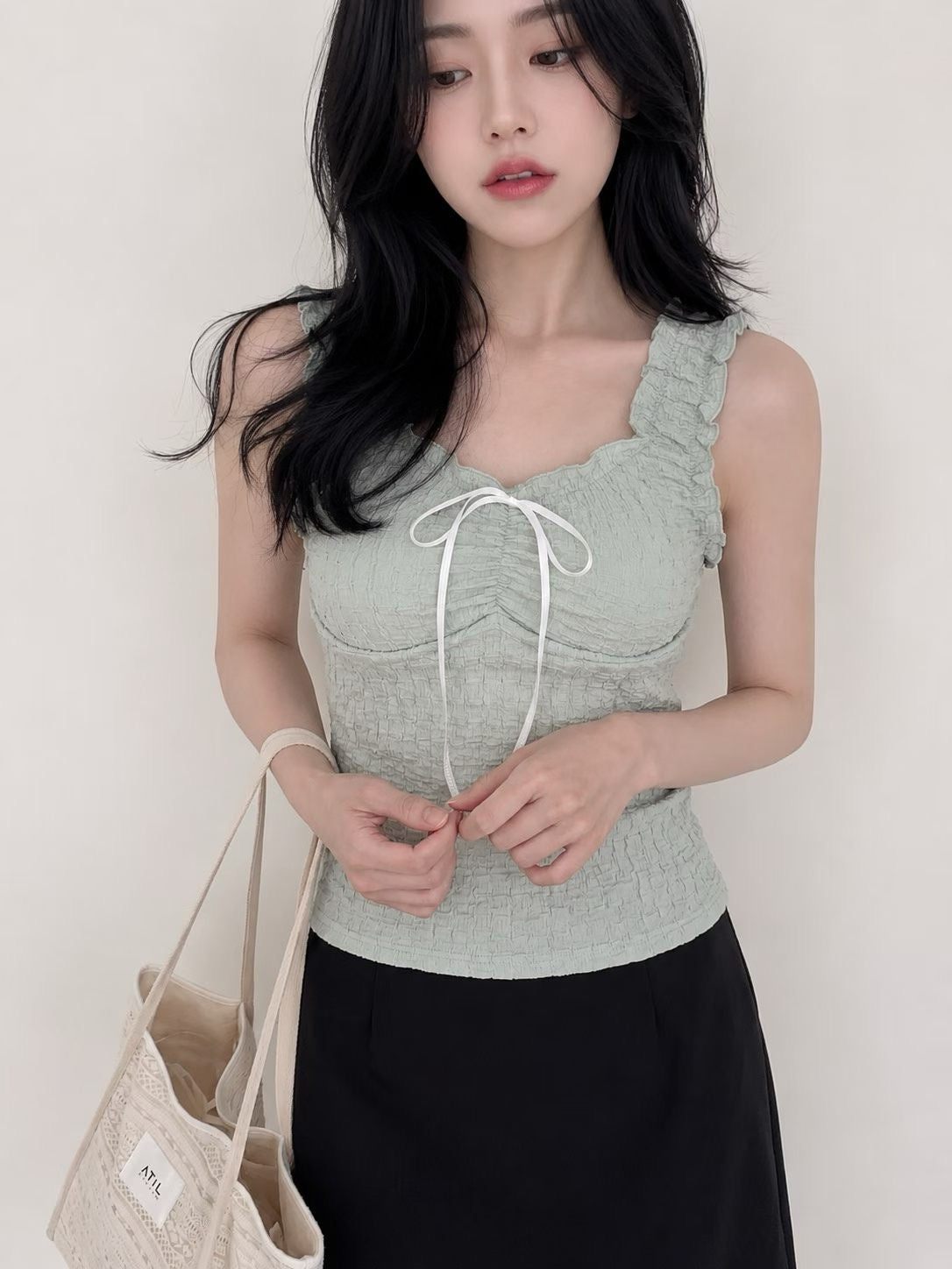 2-Way Seersucker Bow Tank Top(3 Colors)