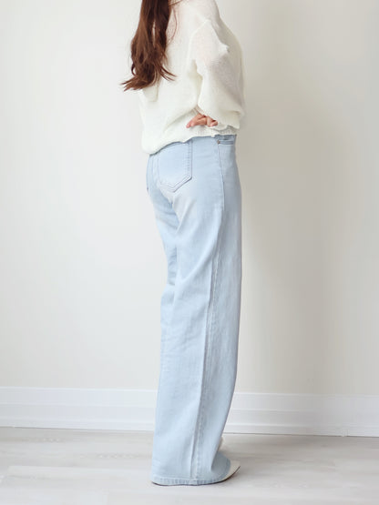 [Half Elastic Waist] Pajama-Soft Lightweight Stretchy Wide-Leg Bootcut Jeans(Light Blue)