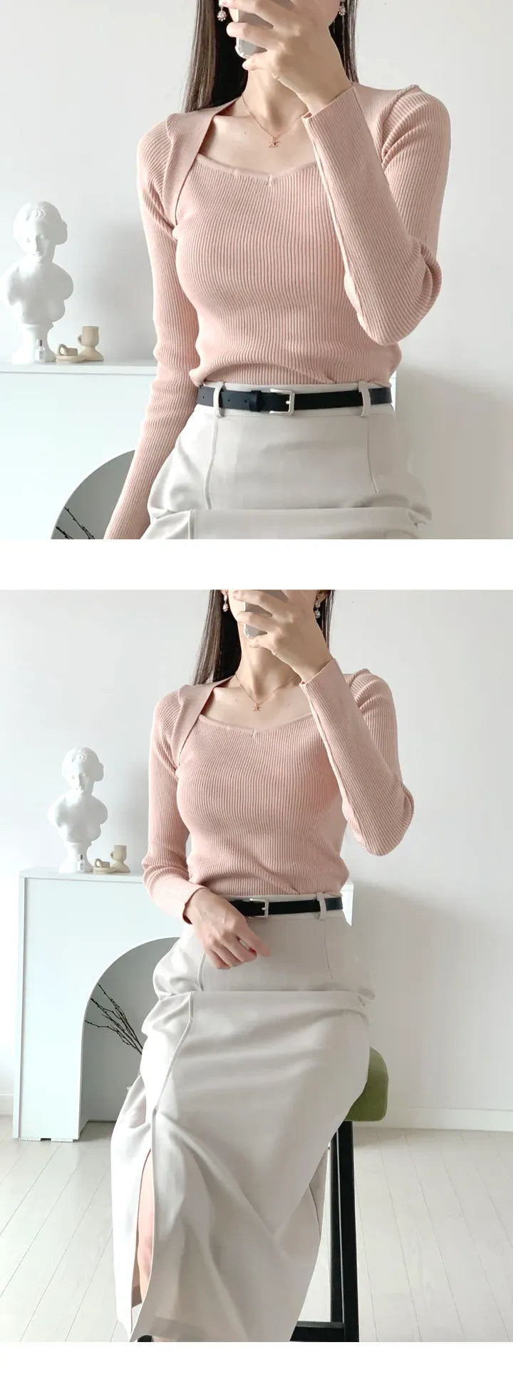 Heart-shaped Neckline Knit Top(5 colors)