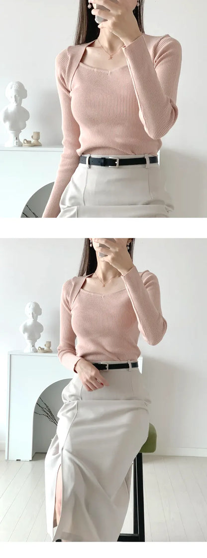 Heart-shaped Neckline Knit Top(5 colors)