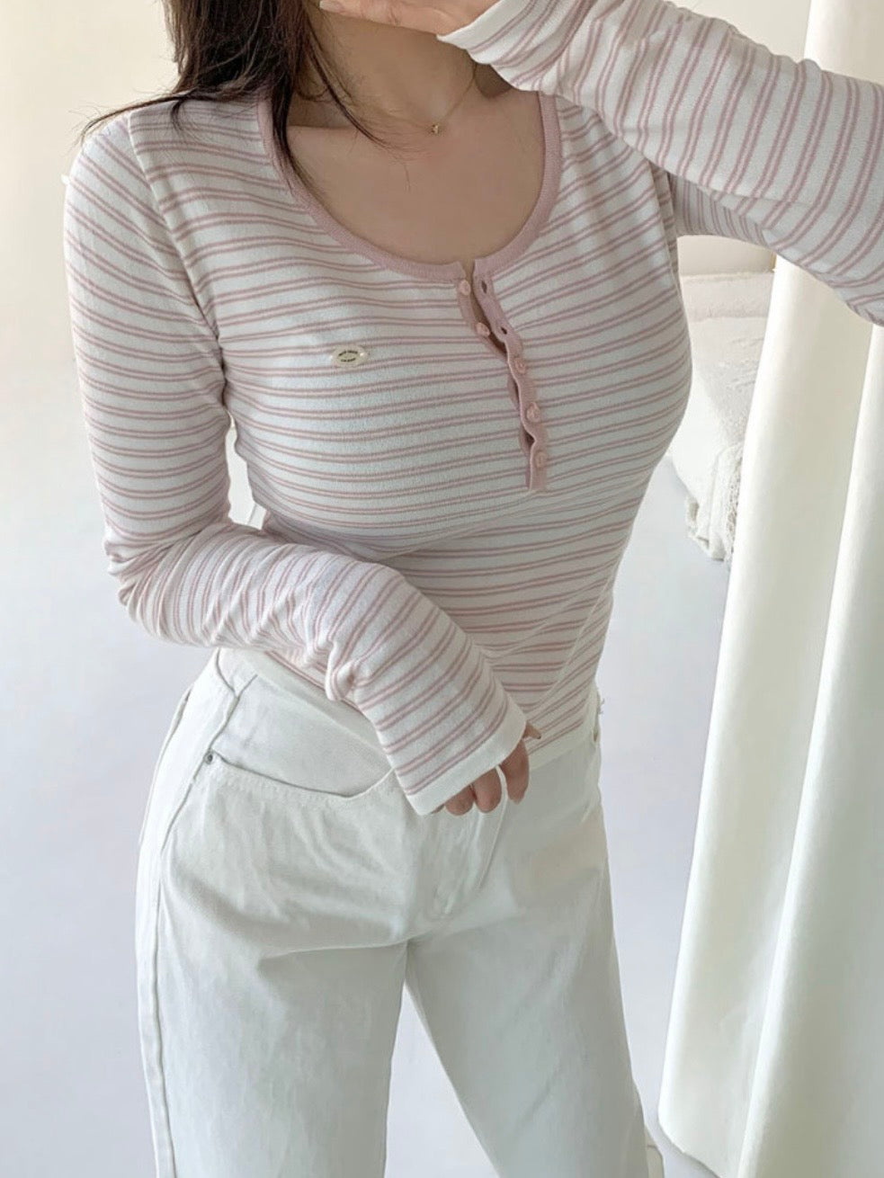 Parisian Striped Henley Knit Top(4 colors)