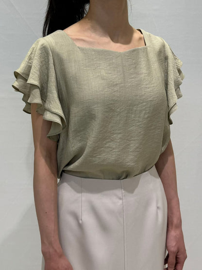 Layered Flutter-Sleeve Slimming Linen Blouse(3 colors)