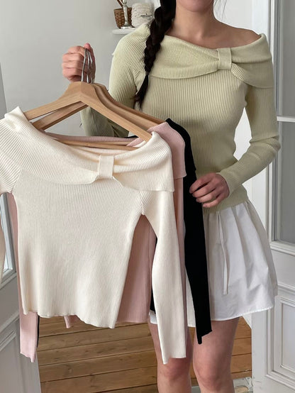 2-WAYS Romantic Ribbon Knit Top(4 colors)