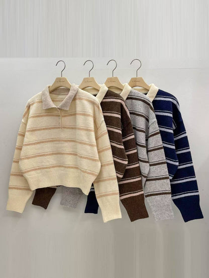 Teddy Collar Striped Sweater