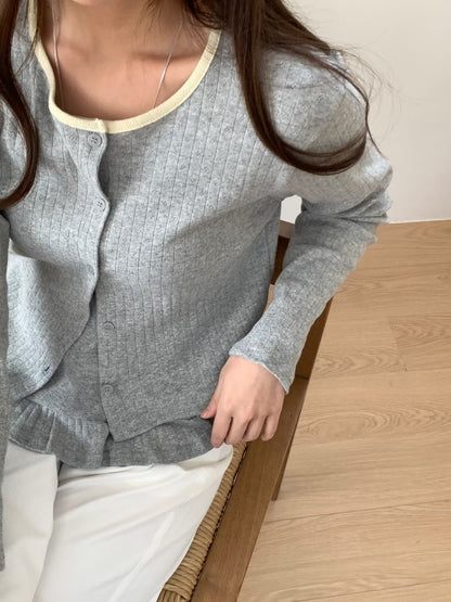 Sweet Piped Jacquard Ruffle 2-Piece Set(4 colors)