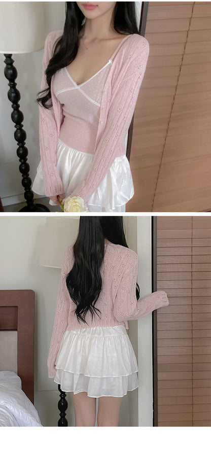 Macaron Pointelle Knit Cardigan(6 colors)