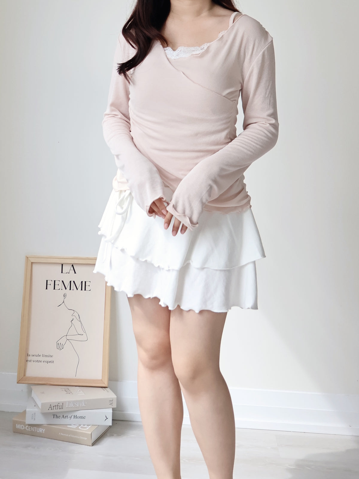 Romantic Lace Layered 2-Way Top(Peach)