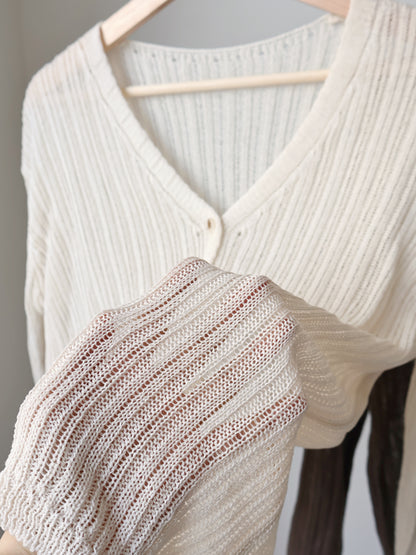 Relaxed-Fit Ripple Knit Cardigan(Beige)