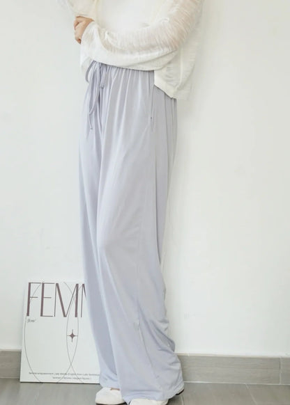 Airy Matte Breathable Wide-Leg Pants with Pockets(Greyish blue)
