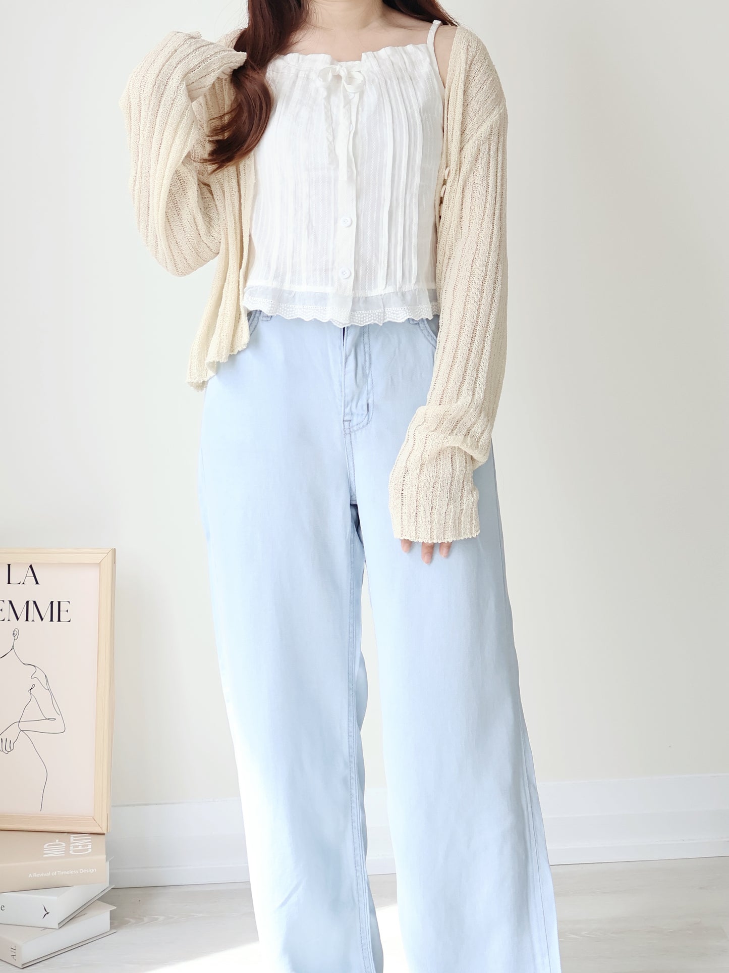 Relaxed Cinnamon V-Neck Knit Cardigan(Cream)