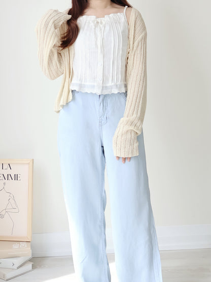 Relaxed Cinnamon V-Neck Knit Cardigan(Cream)