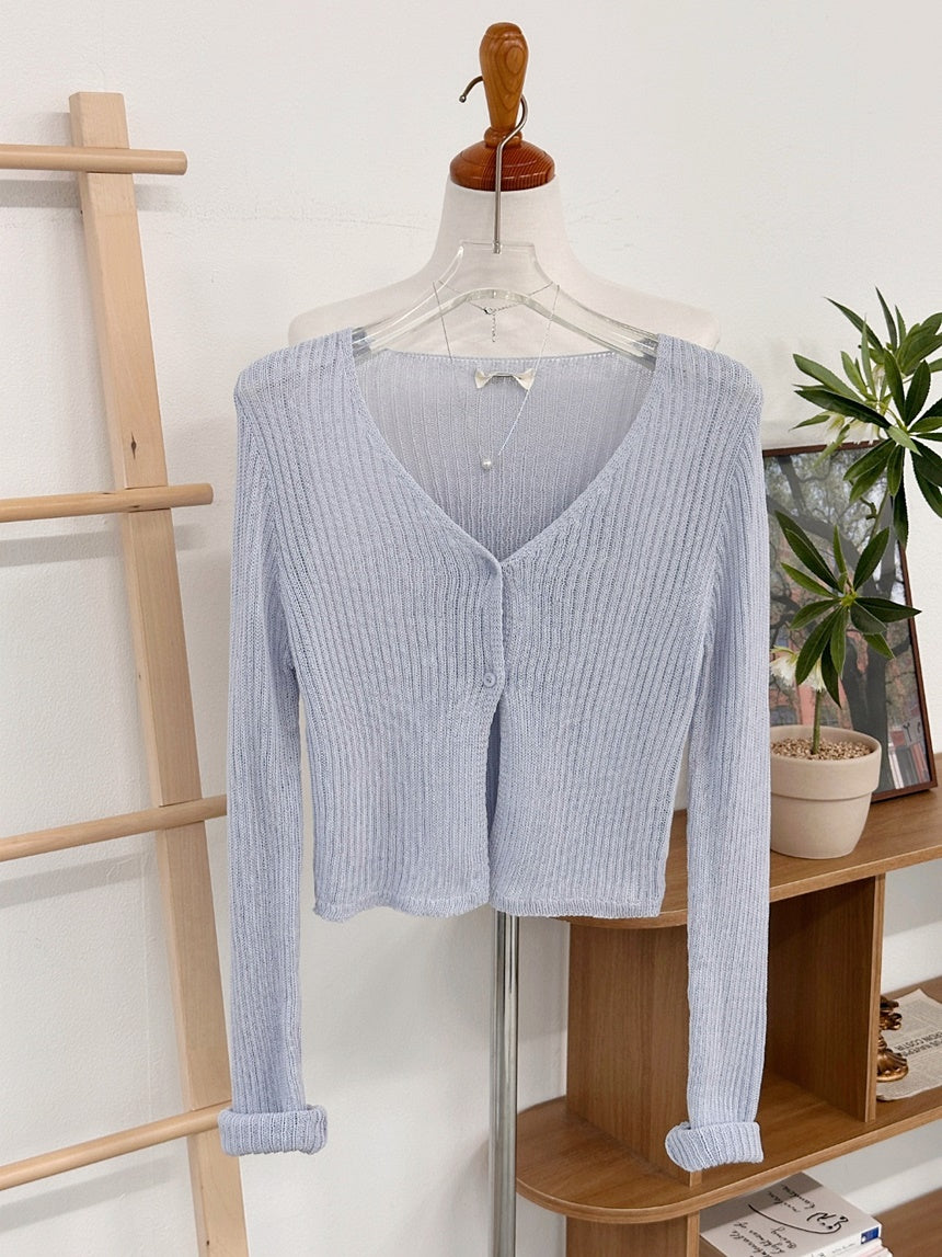 V Neck Two Buttons Knit Cardigan(5 Colors)
