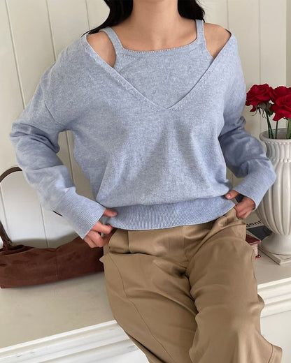 Layered V-Neck Two-in-One Sweater(4 colors)