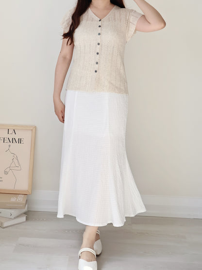 Breezy V-Neck Pointelle Flutter Sleeve Knit Top(Oatmeal beige)